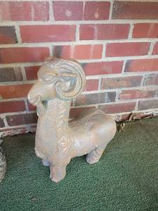lot 3125 image: Concrete Ram Figurine Garden Statue.  17in. tall