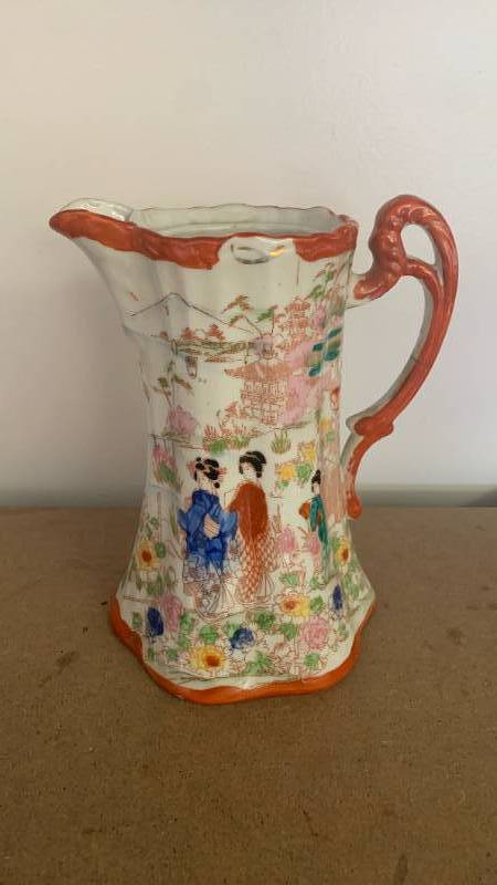 lot 51 image: Japanese Hand-Painted Porcelain Pitcher approx 7.75 inches MGA75