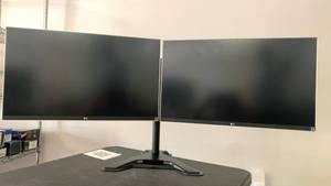 LG Dual Monitor Setup with Stand *used tested working - bad USB-C port for one monitor - just 1 power cord included ITR80