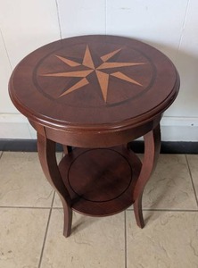 lot 1002 image: Bombay Round Wood Side Table with Star Inlay Design