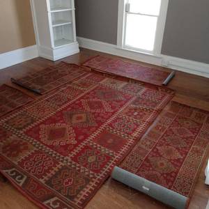 Ankara Red Geometric Pattern Kilim Rug Set - 5 Large Rugs