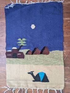 lot 2501 image: Handwoven Desert Scene Tapestry with Camel Motif