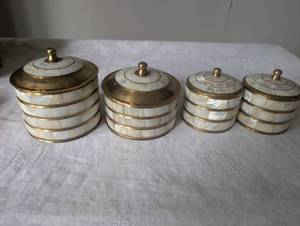 lot 3002 image: Mother of Pearl and Brass Decorative Canisters Made in India - 4 ct