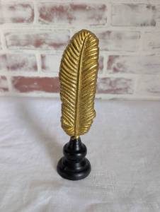 lot 3021 image: Decorative Gold Feather Figurine on Black Base - 9 in