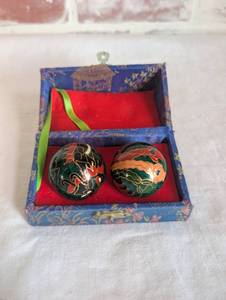 lot 3031 image: Chinese Cloisonne Baoding Balls Set with Dragon Design