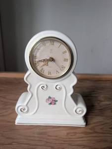 lot 3037 image: PS Limited Edition White Porcelain Clock with Rose Design - 8 in