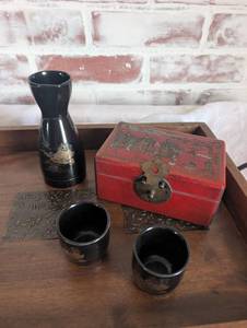 lot 3041 image: Chinese Tea Set with Decorative Wooden Box