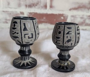 lot 3042 image: Basalt Stone Engraved Goblets - 2 ct