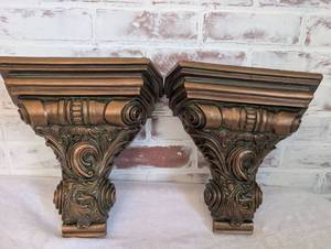 lot 3043 image: Ornate Corbel Wall Shelves with Classical Scrollwork - 2 ct - 11 inches