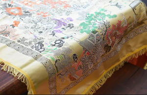 lot 3045 image: Chinese Silk TapestryTable Cover with Traditional Garden Scene