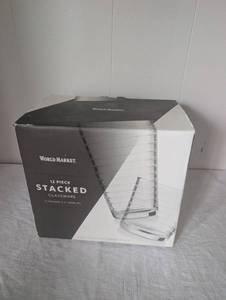 lot 5033 image: World Market 12 Piece Stacked Glassware Set- New in Box