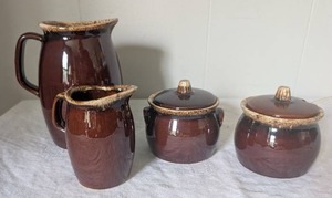 lot 5037 image: Hull Pottery Brown Drip Glaze Stoneware CoffeeTea Set - 4 ct