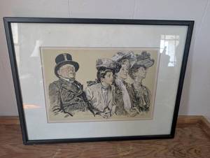 lot 5506 image: Framed Victorian Era Portrait Group Pen and Ink Drawing-21 x 15&nbsp