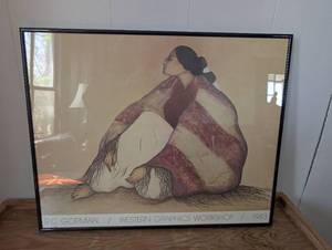 lot 5507 image: R.C. Gorman Native American Woman Framed Art Print 1983-24x19.5 in