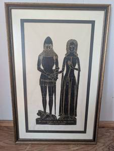 lot 5509 image: Medieval Knight and Lady Brass Rubbing Print Cristshall Essex England 1370-16x24 in