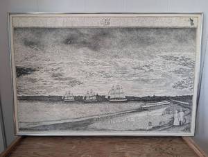 lot 5511 image: The Port of Nantucket Grey Lady of the Sea Maritime Print-35x23 in