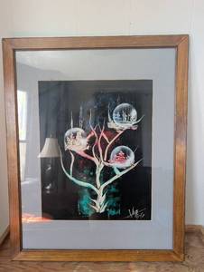 lot 5513 image: Surreal Tree Art Print with Glass Orb Scenes-24.5x31