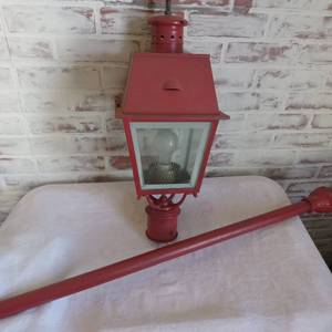 lot 6001 image: Red Cast Iron Street Lantern with Glass Panels
