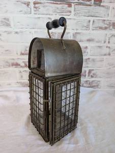 lot 6004 image: Industrial Metal Cage Lantern with Handle - 15 in