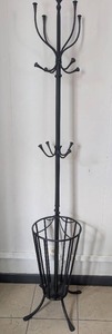 lot 6012 image: Black Metal Coat Rack with Umbrella Stand