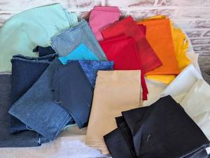 lot 6025 image: Mixed Fabric Remnants Bundle - Cotton, Denim, Canvas and Assorted Materials