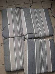 lot 6037 image: Allen  Roth Striped Square Outdoor Patio Chair Cushions Set of 4