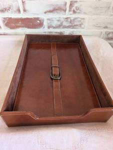 lot 6510 image: Leather Desktop Organizer Box with Clipboard