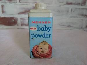 lot 6522 image: Vintage Mennen Baby Powder Metal Tin Container with Shaker Top