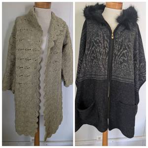 lot 7004 image: Womens Crochet Cardigan Green Sweater  Fur Hooded Shawl