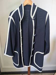 lot 7013 image: Navy Blue Cardigan with White Trim and Toggle Buttons&nbsp