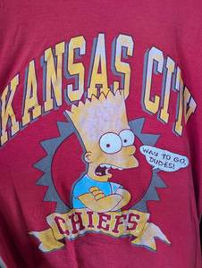 lot 7027 image: Kansas City Chiefs Bart Simpson T-Shirt - Size Large