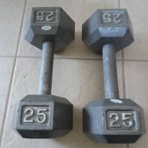 lot 8513 image: 25 Pound Hex Dumbbells Pair