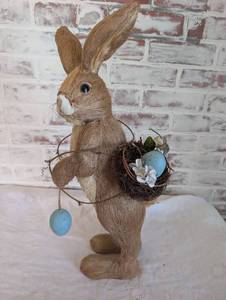 lot 9500 image: Large Natural Fiber Easter Bunny Decoration with NestEggs - 21 inch
