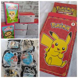 lot 8002 image: Mixed Toy Collection with Pokemon Cards and Happy Meal Toys