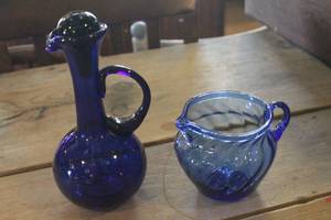 lot 4542 image: Vtg. Cobalt Blue Cruet Pitcher and More