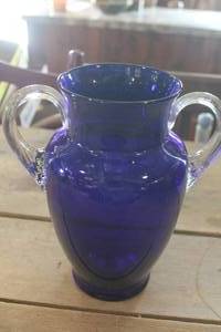 lot 4547 image: Lg. Vtg. Cobalt Blue Vase wHandles 10 Tall