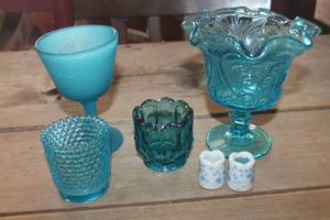 lot 4571 image: Vtg. Blue Votive Candle Holders & More