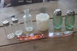 lot 4595 image: Vtg. Milk Glass Toothpick Holder and More