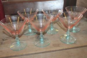 lot 4643 image: Vtg. Watermelon PinkGreen CocktailWine Glasses