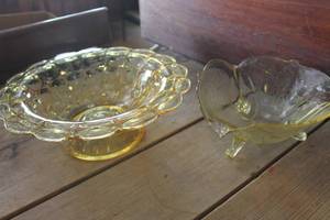 lot 4646 image: Vtg. Lancaster Yellow Etched Footed Serving Bowl & More