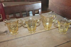lot 4648 image: Vtg. Fostoria Yellow Creamers & Sugar Bowls & More