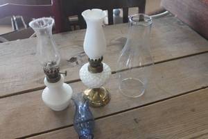 lot 4718 image: Antique Milk Glass Oil Lamps & More
