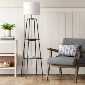 lot 9055 image: 20 Etagere Power Source Shelf Floor Lamp Black MetalWood - Threshold USB Port, Modern Design - Retail $120