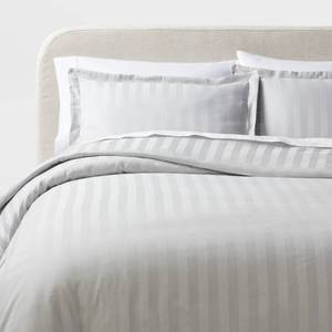lot 9066 image: 3pc King Luxe Striped Damask Duvet Cover and Sham Set Light Gray - Threshold 300 Thread Count, Cotton - Retail $79