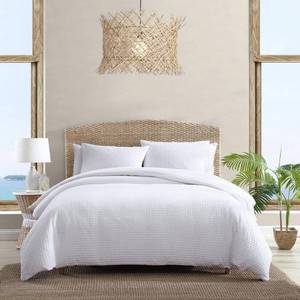 lot 9077 image: 3pc Queen Basketweave 100% Cotton Duvet Set White - Tommy Bahama Machine Washable - Retail $195