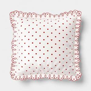 lot 9096 image: Valentines Day Square Heart Dot Pillow with Scallop Trim - Threshold - Retail $25