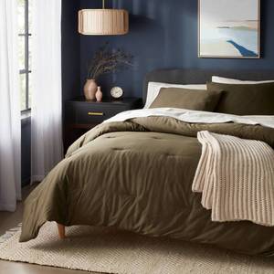 lot 9100 image: FullQueen Washed Cotton Sateen Comforter and Sham Set Dark Olive Green - Threshold 250 Thread Count - Retail $79