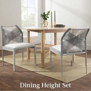 lot 9105 image: Set of 2 Aluminum IndoorOutdoor Woven Side Dining Chairs with All-Weather Rope-GrayMeteor - Retail $260