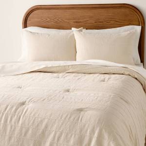 lot 9113 image: King Stitch Stripe Duvet Cover Set Tan - Hearth & Hand with Magnolia - Retail $110