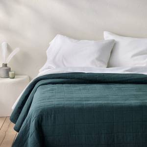 lot 9129 image: FullQueen Heavyweight Linen Blend Quilt Dark Teal Blue - Casaluna Woven Rayon & Cotton - Retail $119
